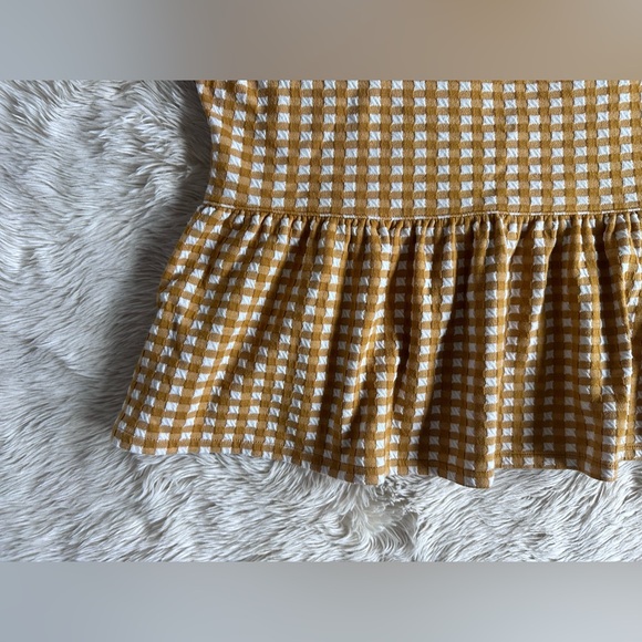 Madewell Gingham Knit Ruffle-Hem Top Yellow Mustard Plaid Peplum Size L - Picture 7 of 15